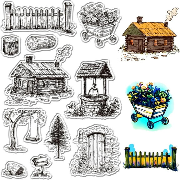 1sheet House Decorative Clear Stamps City Building Plastic Stamps Flower Trees Silicone Stamp 6.3x4.3inch Plastic Transparent Seal Stamps for Gift Photo Album Card Scrapbook Postcard Decoration