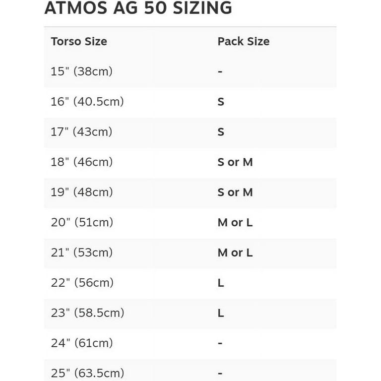 Osprey atmos ag 50 size chart hotsell