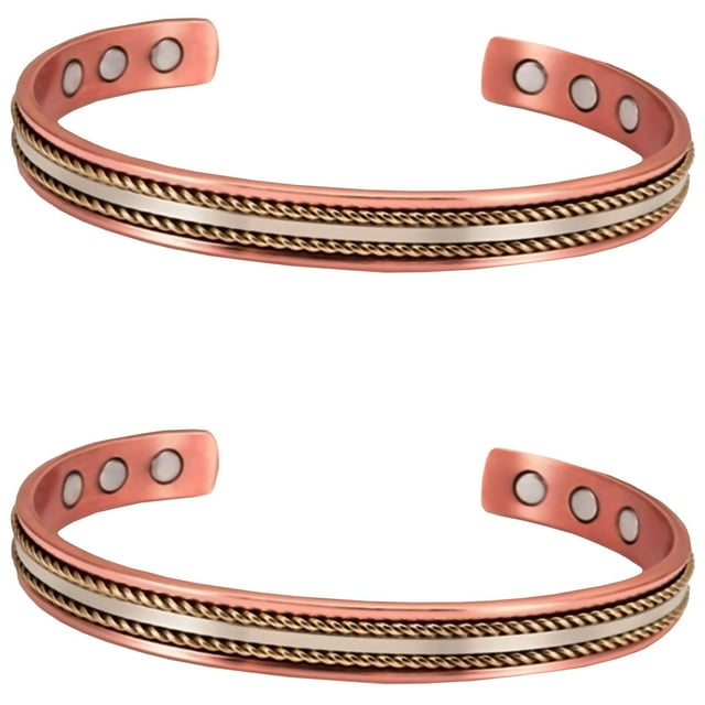 Pulsera para artritis. AlignPulse 2Pzas 15-18cm 8mm 100% Cobre Texturizado Color Cobre Dorado y Plata.
