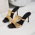 thumbnail image 5 of Gpaecead Women Stiletto Heel Mules Square Toe Metallic Backless Cushioned Plus Size Spring Summer Height Elegant Shoes,Gold, 5 of 8