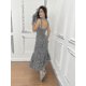 thumbnail image 2 of Vestido con estampado de leopardo a la moda para mujer, vestido de longitud media con volantes, sin mangas, con cuello Halter y estampado, 2 of 3