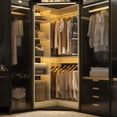 thumbnail image 3 of 36'' Corner Closet System - iSunirm Freestanding Corner Closet Organizer System with 2 Hanging Rods & 8 Storage Shelves, Built-in Garment Rack, for Bedroom/Closet, 36"W x 16"D x 80"H, White Oak, 3 of 7