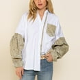 thumbnail image 2 of Chemisier Décontracté pour Femmes Col Rabattu Boutonné Imprimé Patchwork Manches Longues avec Poche Blouses Automne, 2 of 7