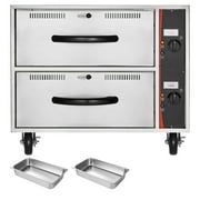 KFFKFF Commercial Electric Drawer Warmer with Two Stainless Steel Drawers, Freestanding Warming Cabinet, Adjustable Temperature Range 85°F–185°F, Ideal for Restaurants, Buffets, and Bakeries