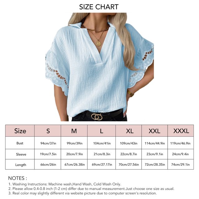 Camisa casual de mujer camisa de manga corta de mujer top de manga corta de mujer top de verano de mujer Camisa casual de mujer cuello en V manga corta de color sólido costura de ANGGREK Otros