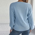 thumbnail image 3 of Cable Knitted Sweaters for Women Long Sleeve V Neck 3 Button Solid Tunic Pullover Tops Trendy Jumper Fall 2025 Blue,L, 3 of 6
