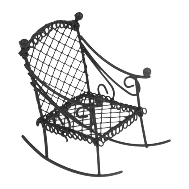 Mecedora de hierro en miniatura, decoración creativa, modelo de mini silla, pequeña para micro Negro