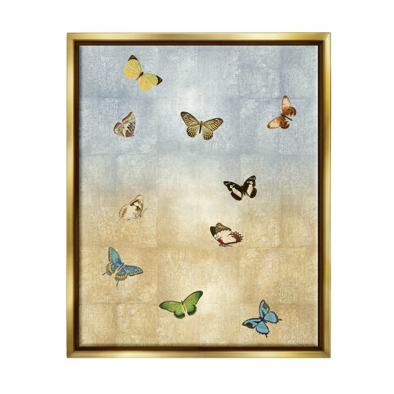 Various Butterfly Insect Pattern Animals & Insects Graphic Art Metallic Gold Framed Art Print Wall Art