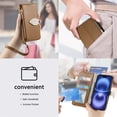 thumbnail image 6 of For iPhone 14 Pro Flip Wallet Phone Case,With Shoulder Strap&Wrist Strap,Flip Fold Kickstand,With Card Slots,Zipper Pocket,Leaf Magnetic Closure,Shockproof Anti-fall Phone Case,Brown, 6 of 13