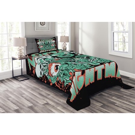 Zombie Bedspread Set Retro Style Nightmare With Skulls Ghost