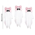 thumbnail image 5 of 3 Pcs Halloween Hanging Ghost Decorations for Pink Coquette Fall Home Decor, 31.5 Inch White Fabric with Black Eyes and Bow, Indoor Outdoor Hanging Pendant for Porch Window, 5 of 6