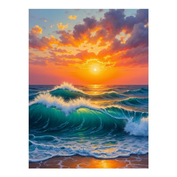 Diamond Art Kit for Adults, Fiery Sunset Ocean Waves Diamond Painting for Adults Beginners, DIY Diamond Art Painting Kits, 5D Diamond Painting Crafts for Home Decor 12x16 Frameless