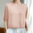 thumbnail image 2 of Wyobmus Women's Silk Satin Tops Half Sleeve Crew Neck Solid Shirt Trendy Soft Casual Summer Clothes Outfits B-Pink, 2 of 3