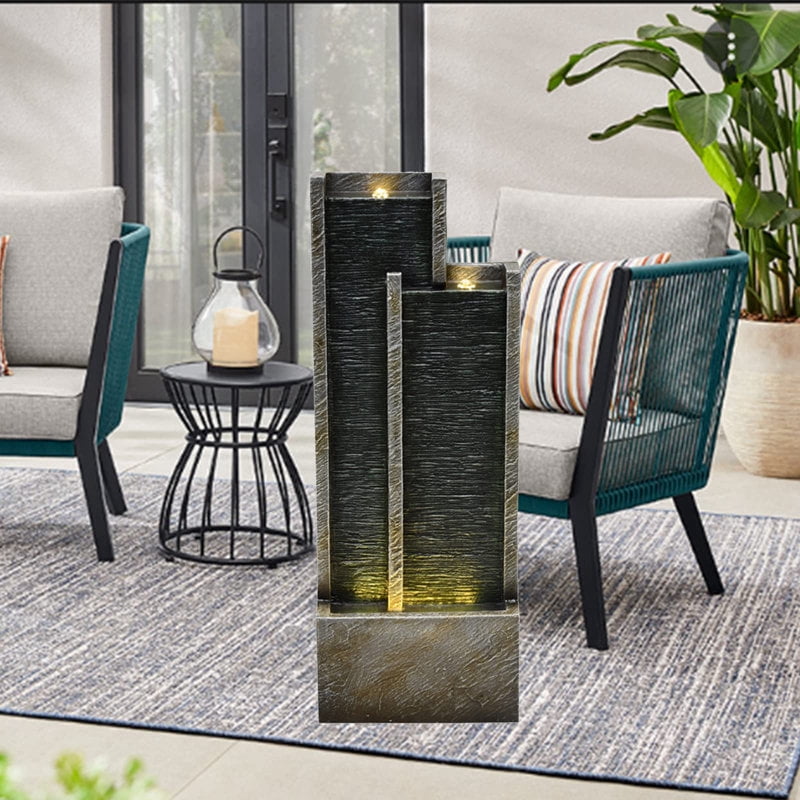 Modern Outdoor Fountain Cascading Floor-Standing with LED Lights for Garden, Living Room, Patio, Home Decor