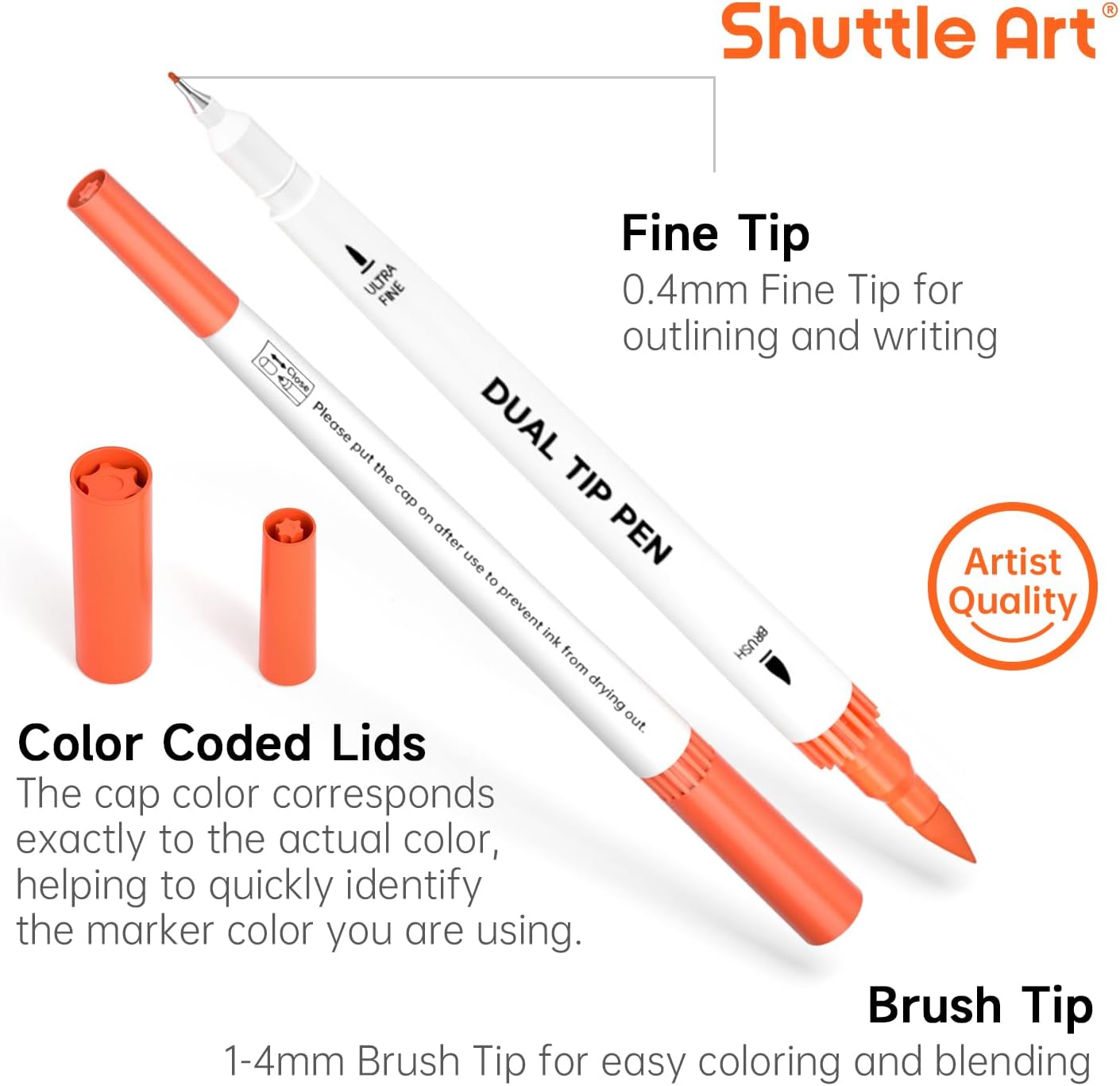 Shuttle Art 120-Color Dual Tip Brush Markers with Coloring Book photo 4