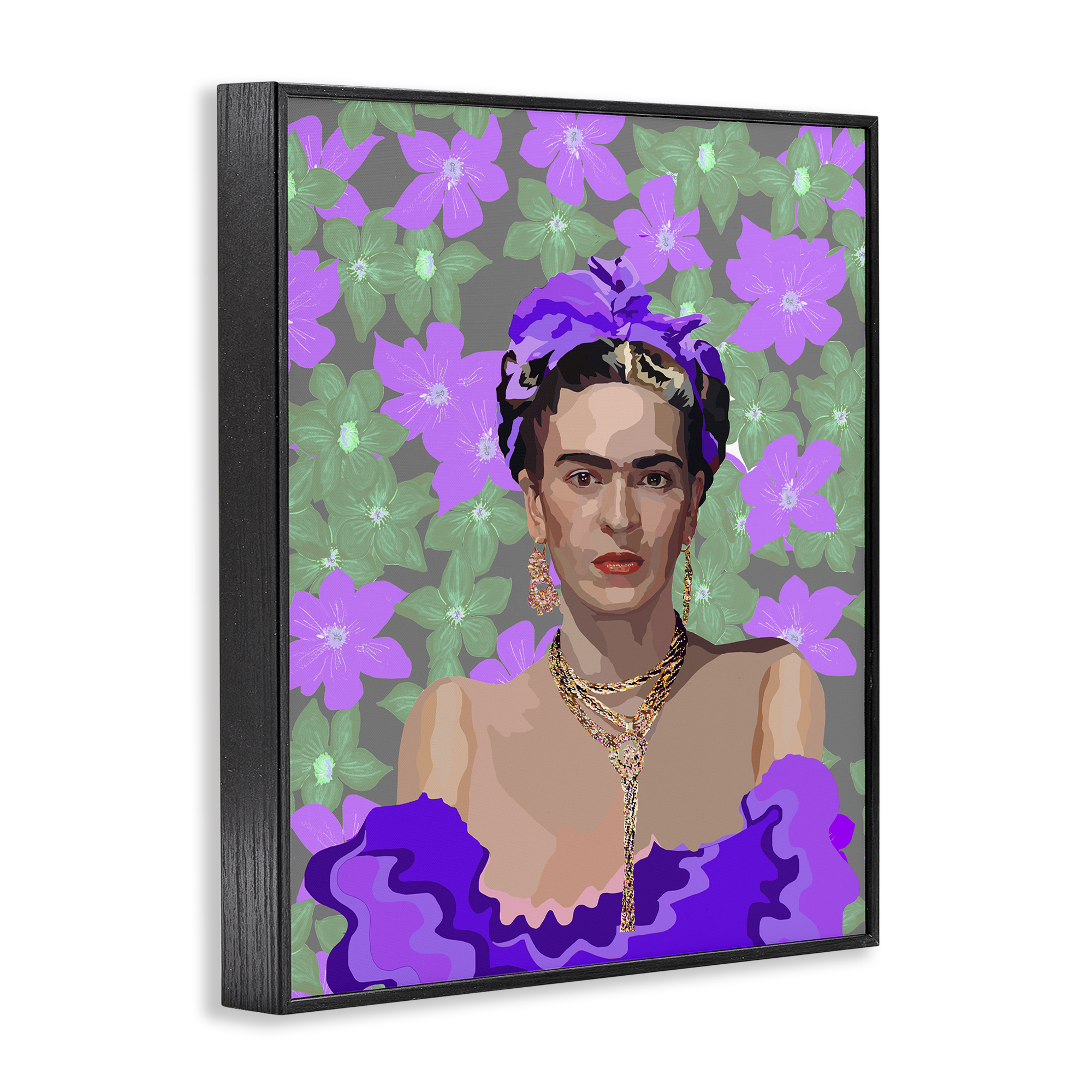 Floral Reverie Frida Black Framed Giclee Art, design by Lynnda Rakos