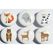 Woodland Forest Animal Drawer Knob Pulls, Ceramic Dresser Cabinet Knobs, Children's Nursery Decor with a Fox, Bear, Squirrel, Deer, Moose and a Raccoon.