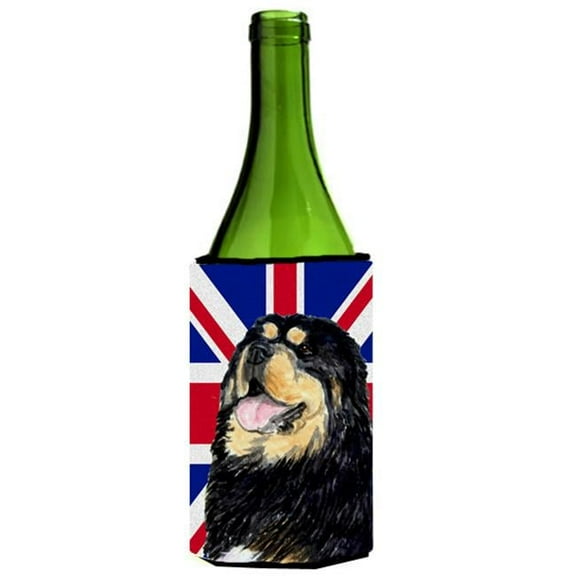 Tibetan Spaniel With English Union Jack British Flag Wine bottle sleeve Hugger - 24 Oz.