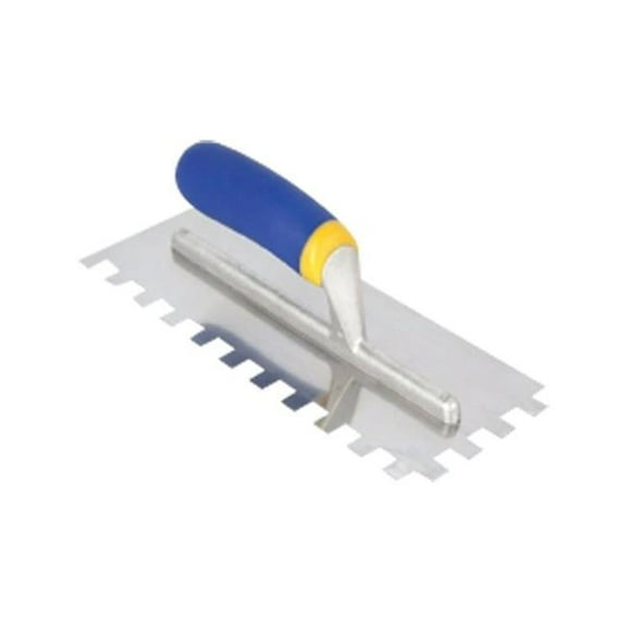 QEP 2437085 3.5 x 4.5 x 11 in. Stainless Steel Square Notch Trowel, Blue