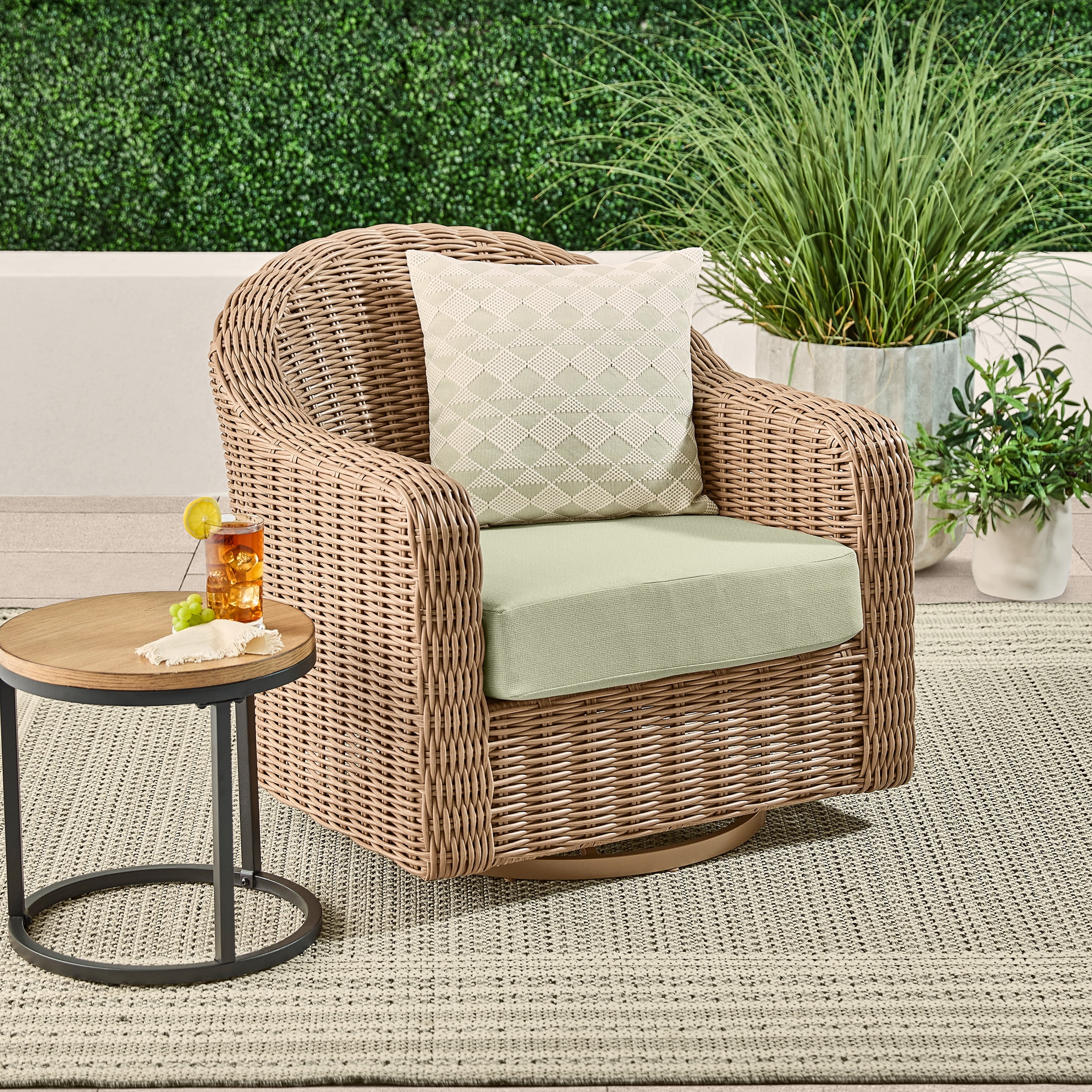 Better Homes & Gardens Bellamy 4 Piece Patio Conversation Set with Barrel Back Chairs, Green