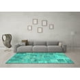 thumbnail image 3 of Ahgly Company Machine Washable Indoor Square Patchwork Turquoise Blue Transitional Area Rugs, 5' Square, 3 of 4