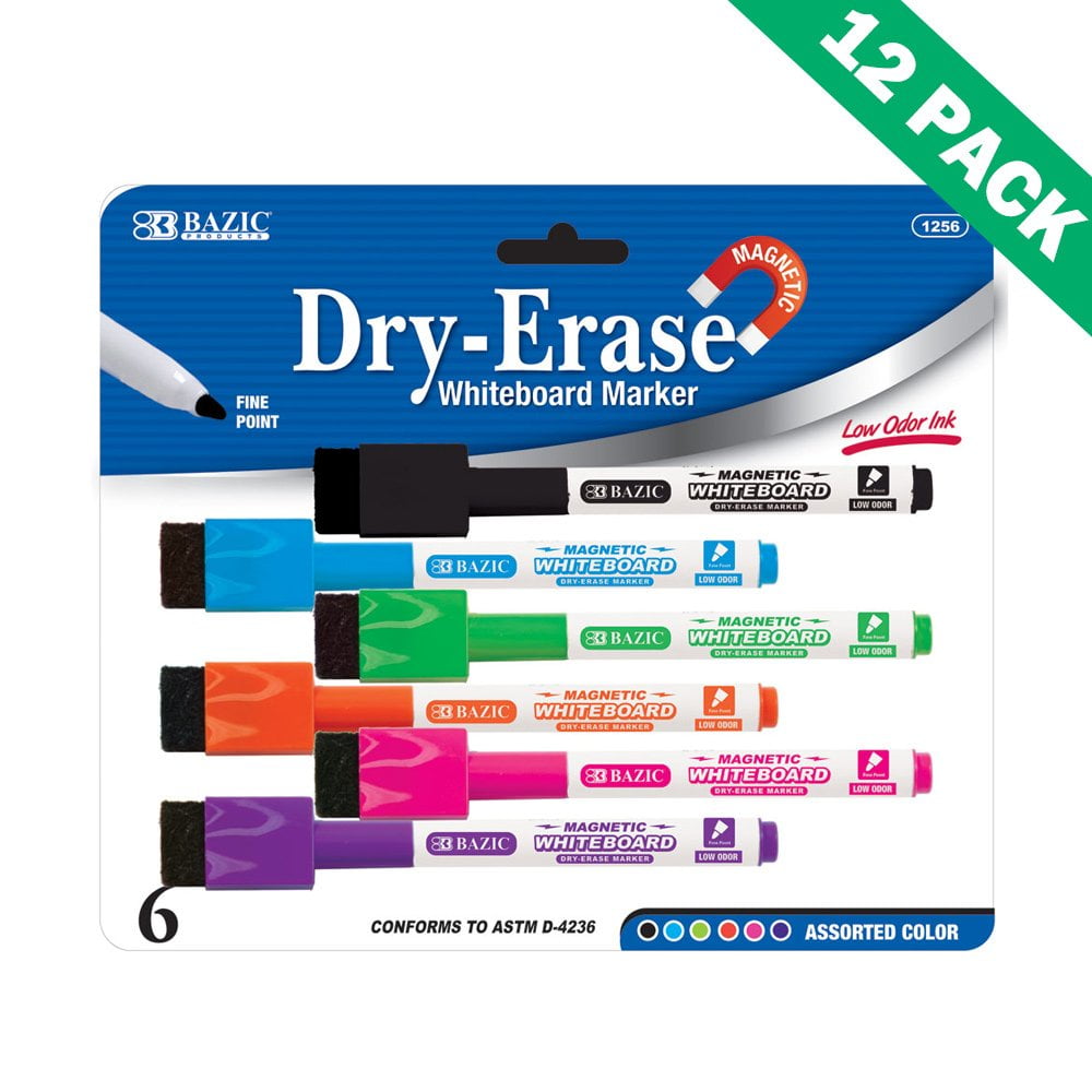 Dryerase Markers, Bazic Dry Erase Marker Thin Multicolor 12