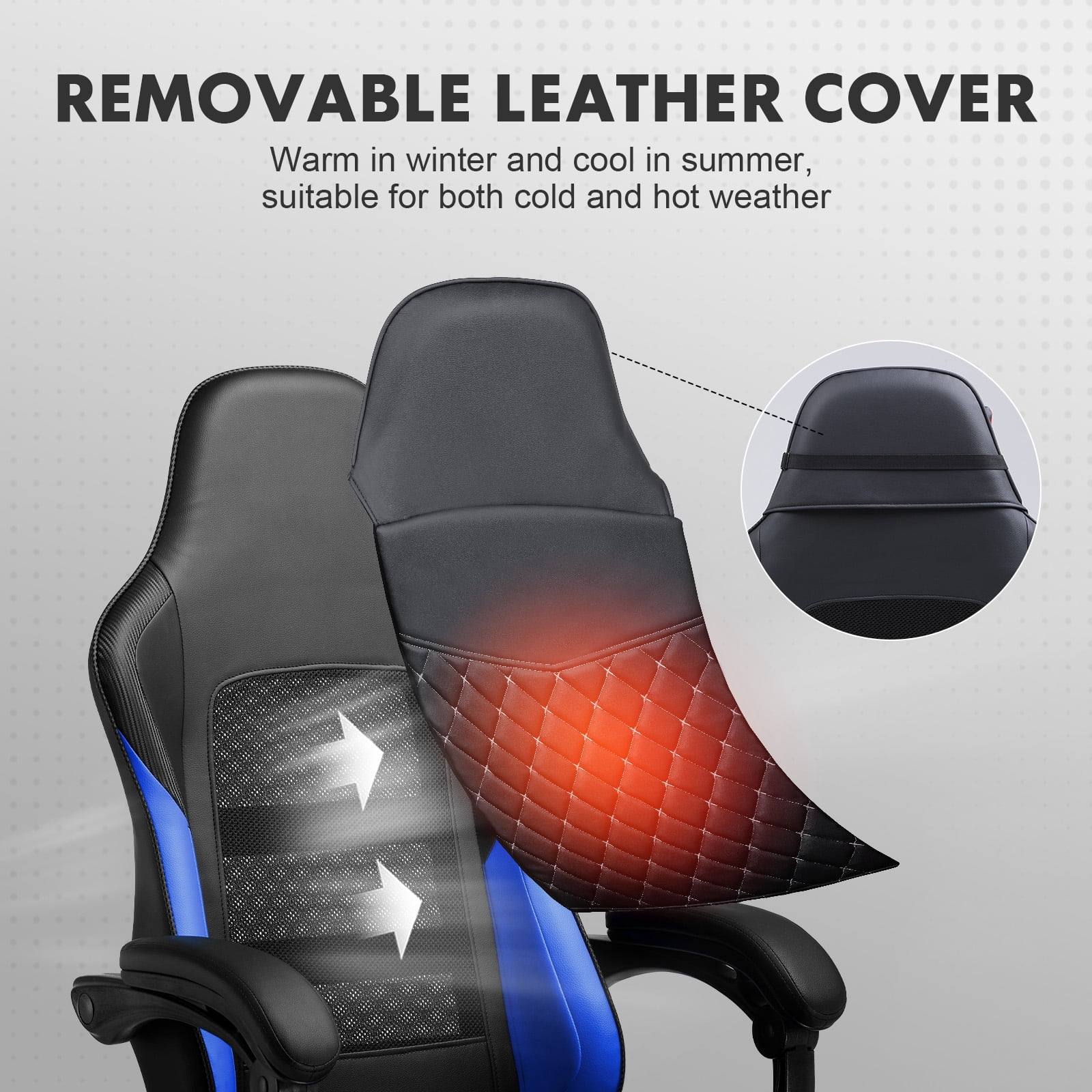 GTPLAYER High Back Faux Leather Adjustable Height Gaming Computer, Blue