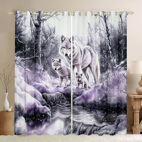 Manfei Vintage Wildlife Kitchen Curtains,Rustic Wolves Black Out Curtains Pack of 2 (42x63 Each),Gray