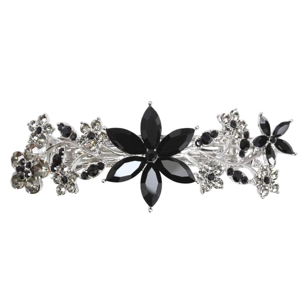 Clip de pasador de pelo floral de cristal negro precioso de Faship