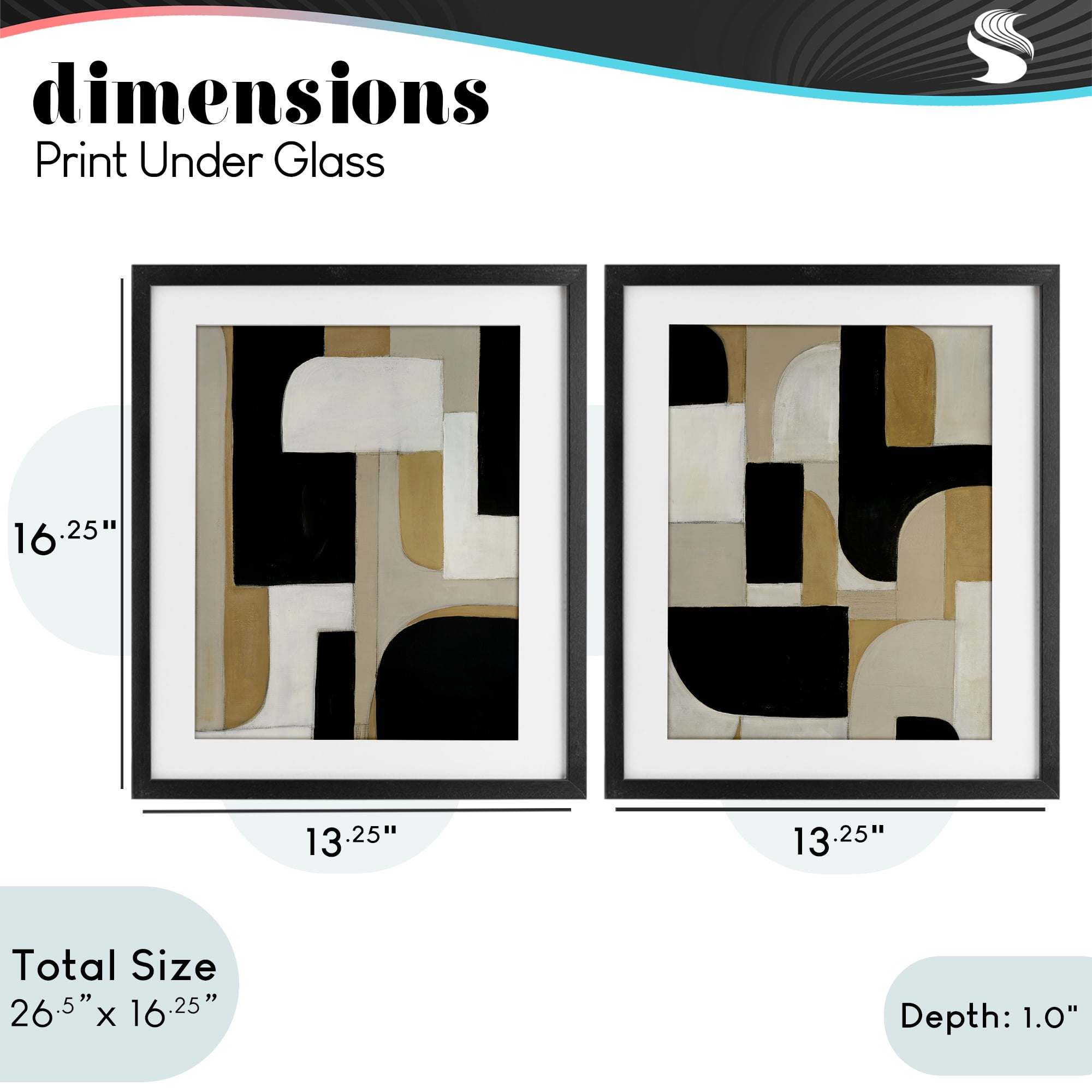 Stupell Industries Neutrals & Black Geometrics 2 Piece Black Framed Print Under Glass Set, design by Kippi Leonard