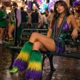 thumbnail image 5 of Mardi Gras Furry Leg Warmers for Women, 15.7 Inch Faux Fur Leg Warmers, Purple Green Gold Fluffy Costume Accessories for Carnival Parade, Halloween, Rave Festival, Cosplay, 5 of 7