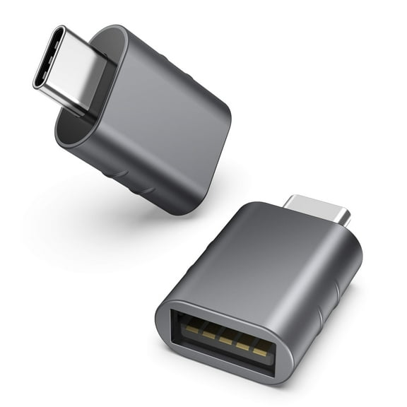 USB C to USB Adapter [2 Pack], Holytech  USB C Male to USB3 Female Adapter Compatible with iPhone 15 Pro Max iMac iPad Mini and Other Type C Devices, Gray