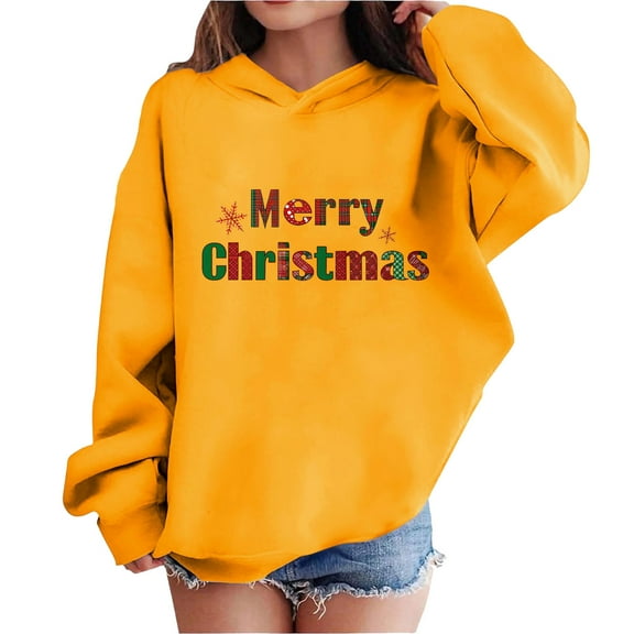 biudgviw Hoodies for Boys Girls Christmas Print Long Sleeve Tops Oversized Casual Hooded Toddler Sweatshirt Fall Winter Outfits