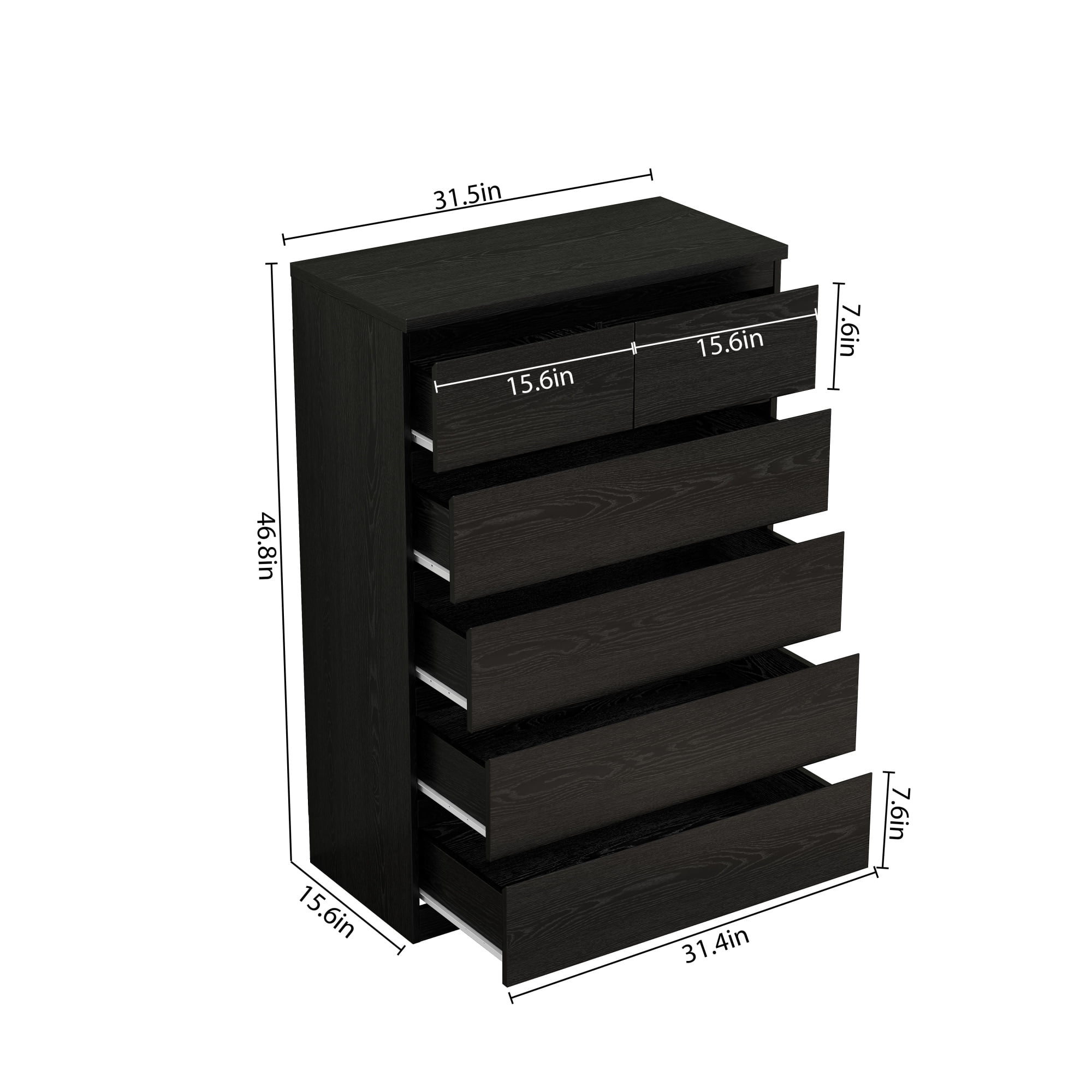 Leumius 6-Drawer Dresser for Bedroom,Modern Handle-Free Chest of Drawers with 2 Small & 4 Large Drawers,Minimalist Storage Cabinet for Living Room,Closet,Black