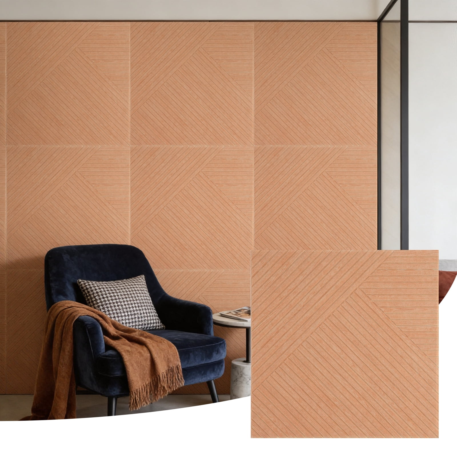 6 Pack Large Acoustic Panels, 23.6*23.6 Inch Decorative Sound Absorbing Panels, Noise-Reducing and Flame-retardant for Studio, Home (Triangle Log Light )
