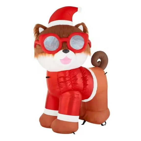 Gemmy Fuzzy Plush Pomeranian Dog in Santa Suit & Sunglasses Christmas Inflatable