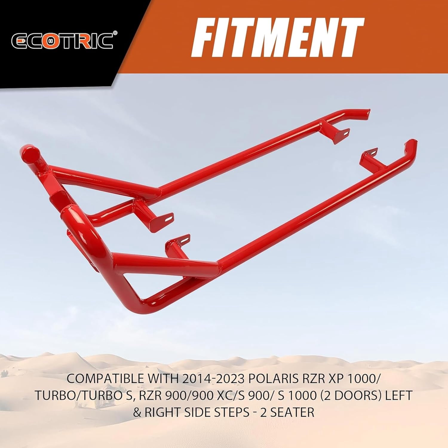 Kojem LYPS-007-2 Red Steel Side Nerf Bars for UTV Polaris RZR XP 1000, 900 2014 to 2022,2 Door