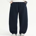 thumbnail image 4 of LIJCC Boys Solid Color Drawstring Sweatpants Spring Autumn Loose Wide Leg Sweat Pants Elastic High Waist Baggy Joggers(Navy,12-13 Years), 4 of 9