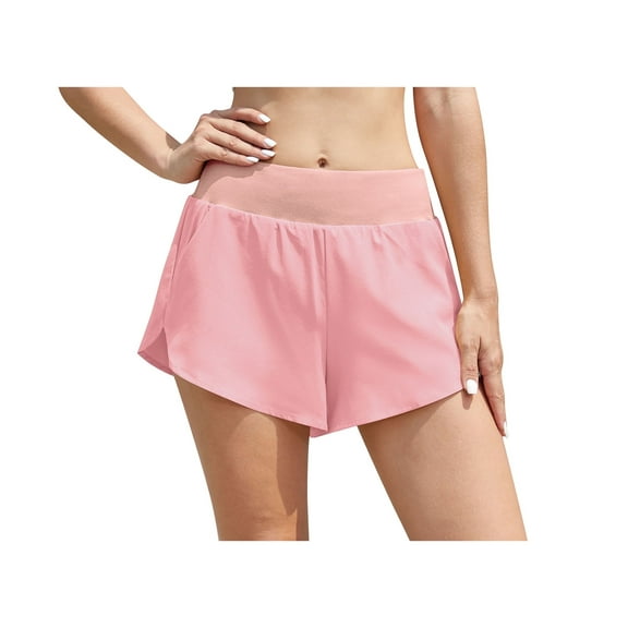 Asklazy Mid Waisted Dolphin Athletic Shorts for Women Lightweight High Split Gym Workout Shorts with Liner Quick Dry,D Pink,(S-2XL)