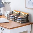 thumbnail image 5 of SHBOTO 2 Pack Mesh Desk File Organizer Letter Tray Holder, Desktop File Folder Holder with 3 Paper Trays and 2 Vertical Upright Section, Black, 5 of 6
