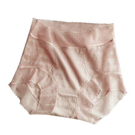 BYHONG Women s Seamless Plus Size LLce Mid High Waisted Casual Comfortable Solid Color Triangle Briefs Womens Panties Pink XL