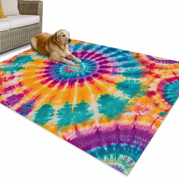 Outdoor Rug 5x8 ft Abstract Ethnic Tie Dye Waterproof Outdoor Patio Rug Mat Non Slip Outside Area Rugs Carpet for RV,Camping,Porch,Deck,Pool,Balconybackyard,Watercolor Colorful