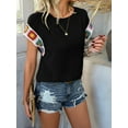 thumbnail image 6 of Women Summer Tops Boho Tops for Women Color Crew Neck Short Sleeve Casual Blouse Black XL, 6 of 7