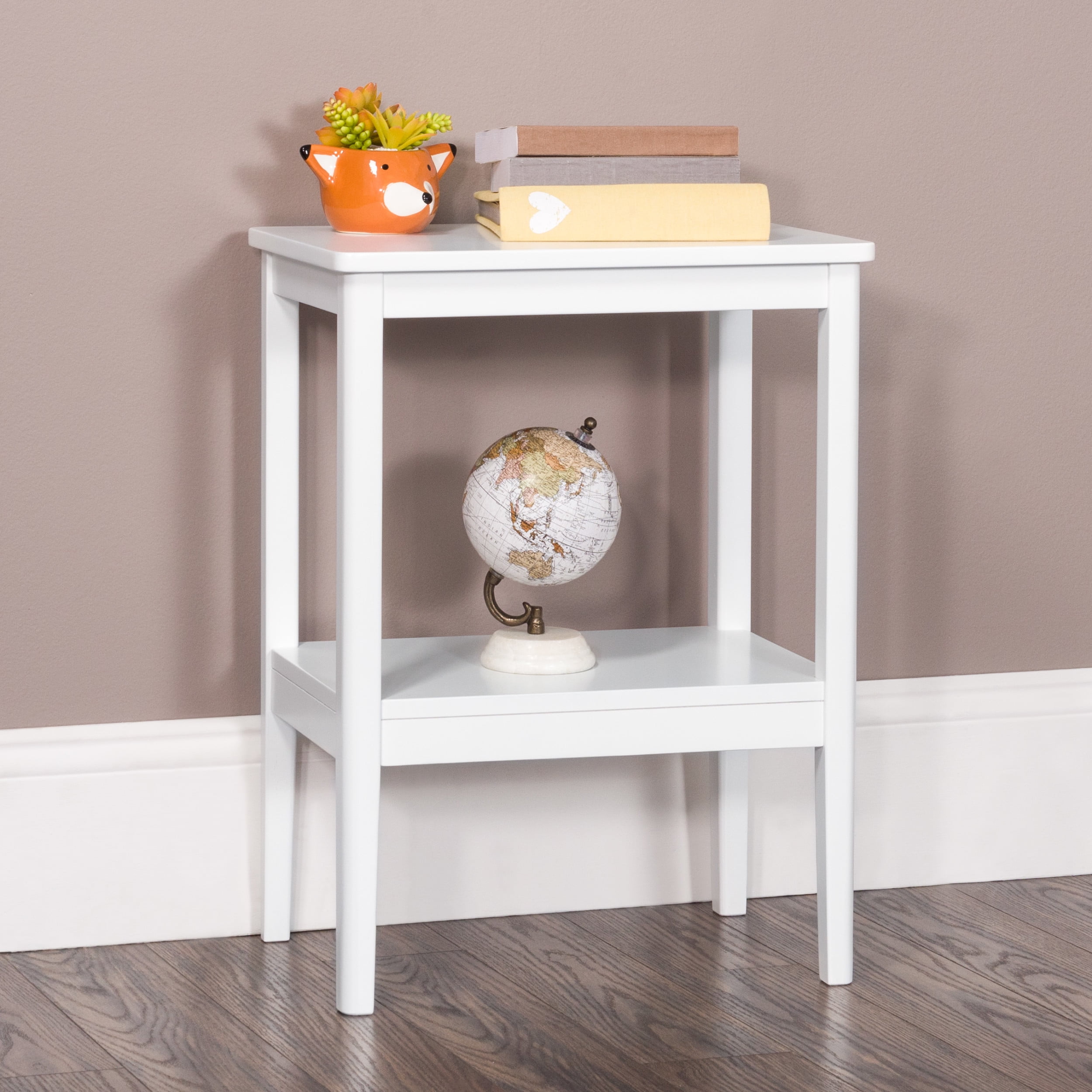 Child Craft Folio Rectangular Wood End Table with Shelf for Nursery or Bedroom, Includes 2 Rectangular Tabletops and 4 Tapered Legs, Made of Sturdy Pinewood, Baby Safe Finish (Matte White)