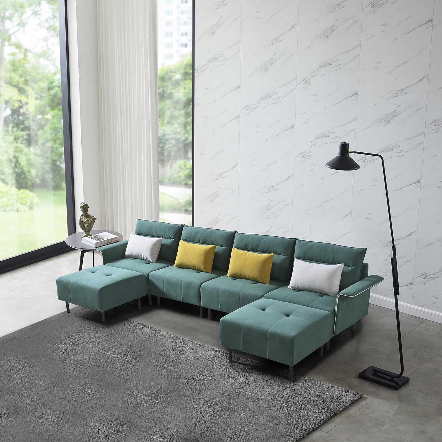 Kadyn Modern L-shaped Sectional Sofa for Living Room, Futon Sofa Bed for Home Hotel, Mid-century Modular Futon Sofa for Apartment Dorm, Green