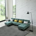 thumbnail image 2 of Resenkos Modern Couch for Apartment Living Room Large Velvet abric U-Shape Sofa for Office, Sofa for Bedroom Double Extra Wide Chaise Lounge Couch, Green, 2 of 18