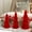 LLNew--Red, variant on Flocked Multi-Layer Christmas Tree Ornaments - Red & Green Christmas Party Table Centerpiece, Plastic Mini Christmas Trees