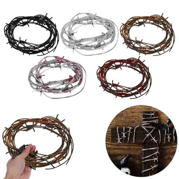 8.2FT PVC Halloween Barbed Wire Garland - Flexible Realistic Fence Decoration for Indoor/Outdoor House, Prank Props & Haunted Yard - Red