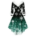 thumbnail image 3 of Women's Fashionable Casual Fitted Christmas Print Party Long-Sleeved V-Neck Hair Collar Dress for Holiday Parties and Events,Dark Green,3XL, 3 of 4