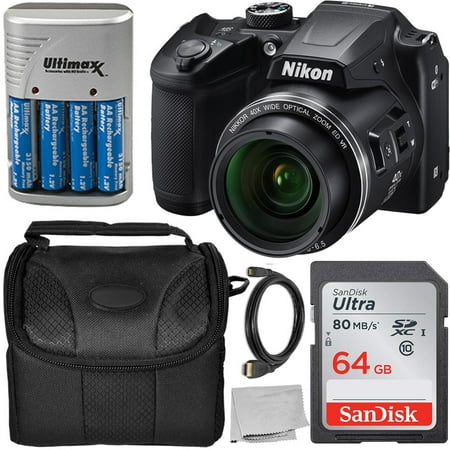 Nikon COOLPIX B500 Digital Camera Starter Bundle Includes, Camera Case, 64GB Ultra Memory Card, 4AA Rechargeable Batteries and More